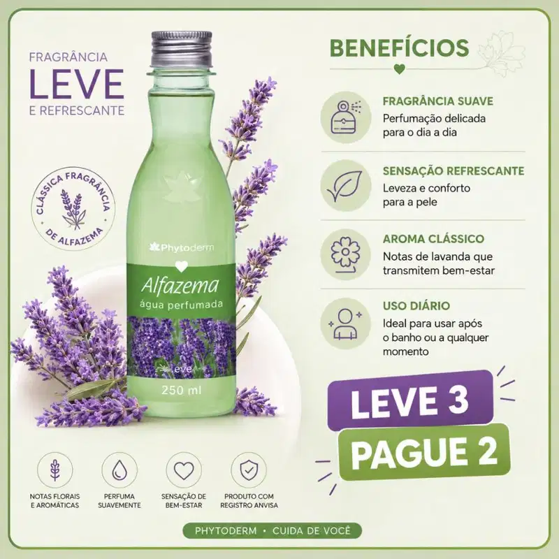 Água Perfumada Deo Colônia Phytoderm Leve 3 Pague 2 Alfazema 250ml