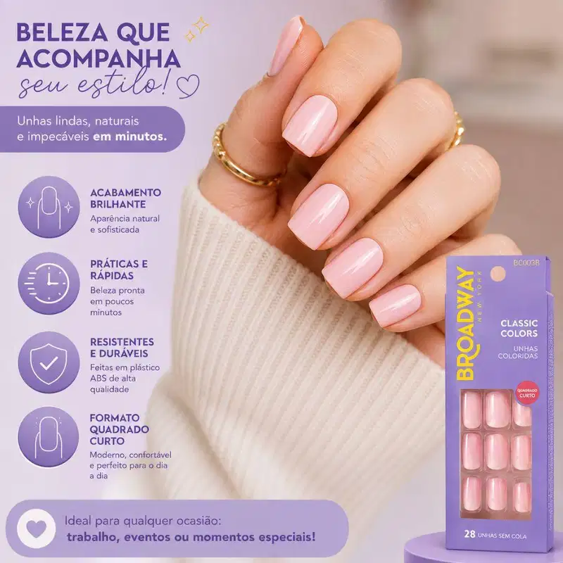 Unhas Postiças Kiss Ny Broadway Quadrado Curto Love Red Bco03b