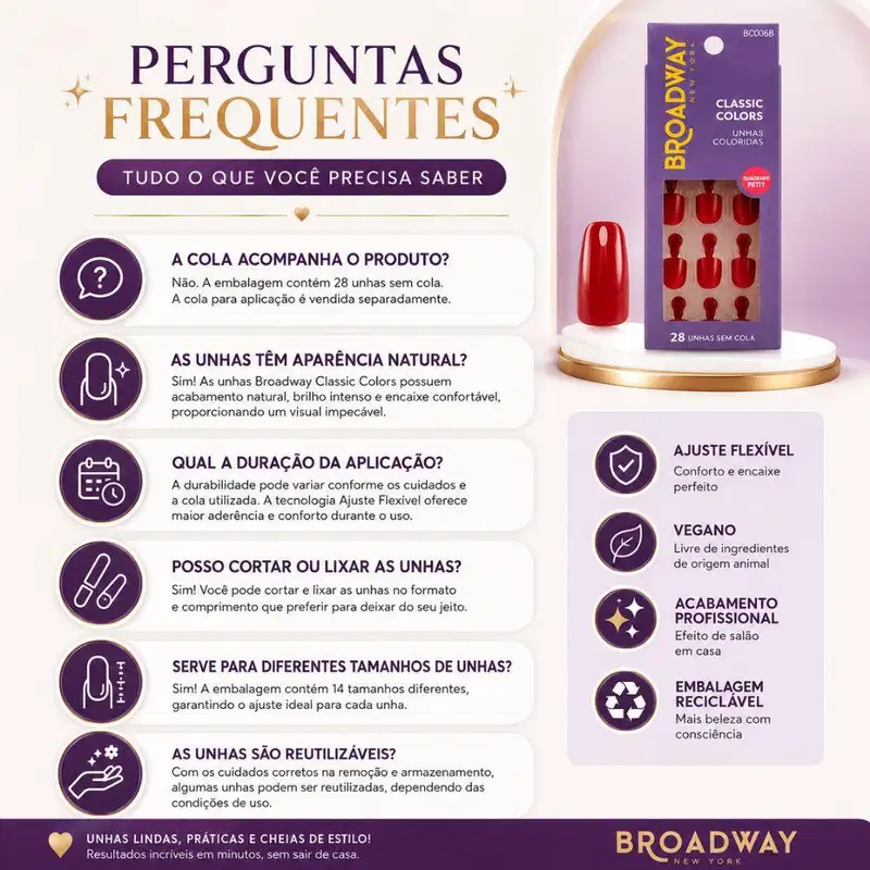 Unhas Postiças Kiss Ny Broadway Classic Colors Quadrado Petit Midnight Bco06b