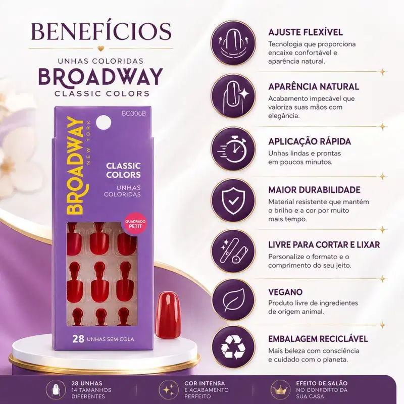 Unhas Postiças Kiss Ny Broadway Classic Colors Quadrado Petit Midnight Bco06b