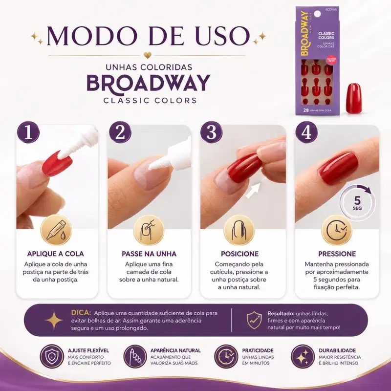 Unhas Postiças Kiss Ny Broadway Classic Colors Quadrado Petit Midnight Bco06b