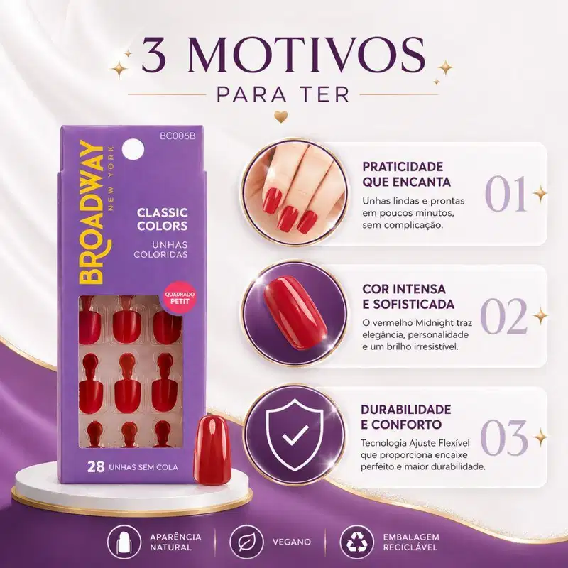 Unhas Postiças Kiss Ny Broadway Classic Colors Quadrado Petit Midnight Bco06b