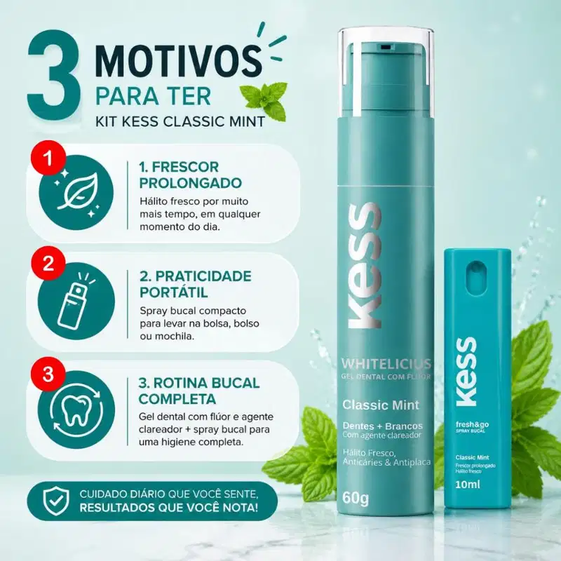 Kit Kess Higiene Bucal Classic Mint: Gel Dental 60g e Spray Bucal 10ml