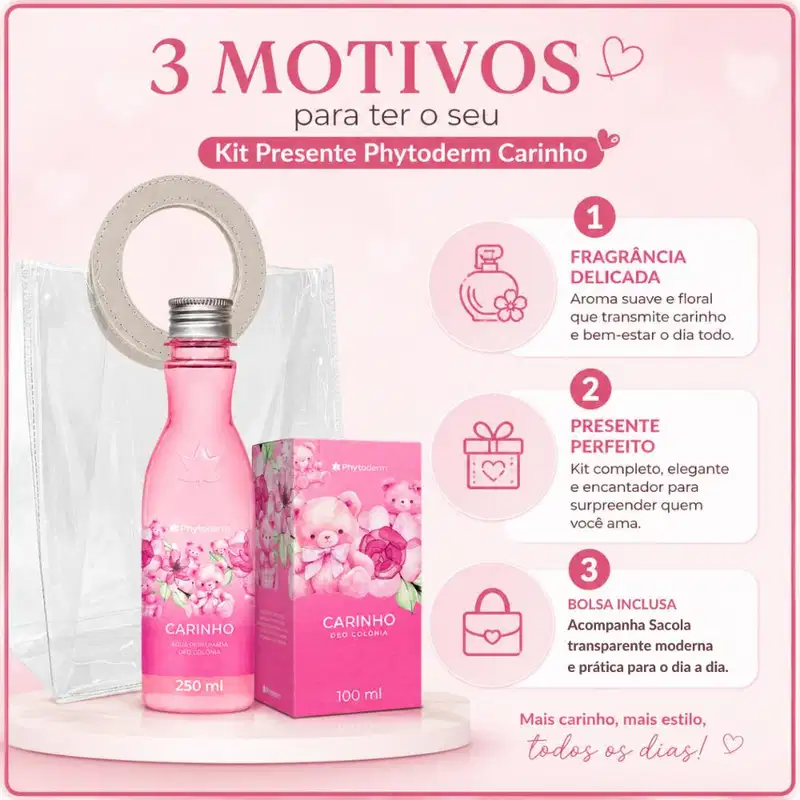 Kit Presente Phytoderm Carinho: Água Perfumada 250ml e Deo Colonia 100ml