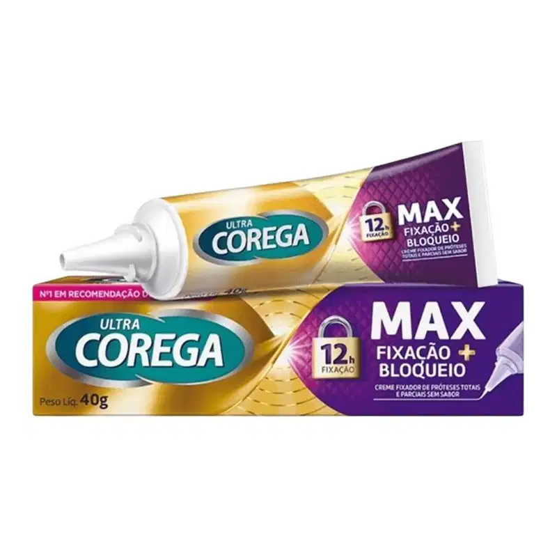Corega Ultra Max Fixação + Bloqueio Creme Sem Sabor 40g