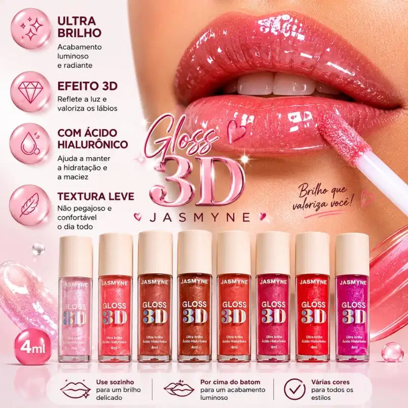 Gloss Labial 3D Jasmyne Ultra Brilho 4ml Ref.: J0133 Cristal Brilhante