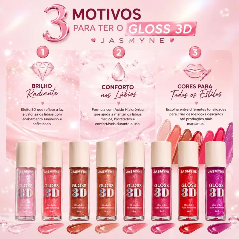 Gloss Labial 3D Jasmyne Ultra Brilho 4ml Ref.: J0133 Cristal Brilhante