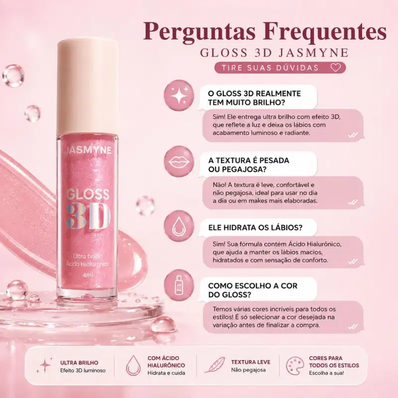 Gloss Labial 3D Jasmyne Ultra Brilho 4ml Ref.: J0133 Cristal Brilhante
