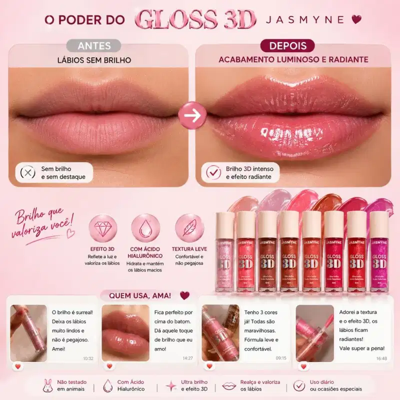 Gloss Labial 3D Jasmyne Ultra Brilho 4ml Ref.: J0133 Nude Radiante