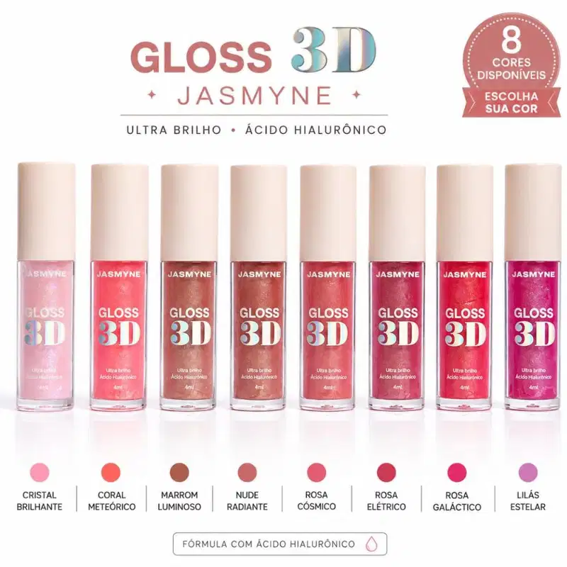 Gloss Labial 3D Jasmyne Ultra Brilho 4ml Ref.: J0133 Rosa Cósmico