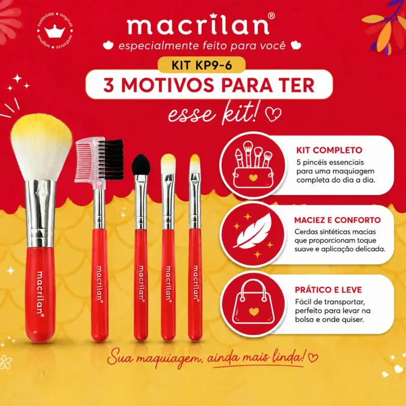 Kit Com 5 Pincéis Para Maquiagem Macrilan Princess Kp9-6 Azul