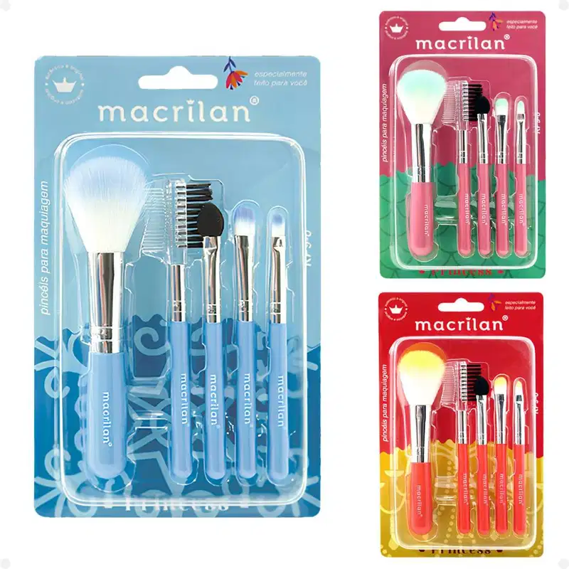 Kit Com 5 Pincéis Para Maquiagem Macrilan Princess Kp9-6 Azul