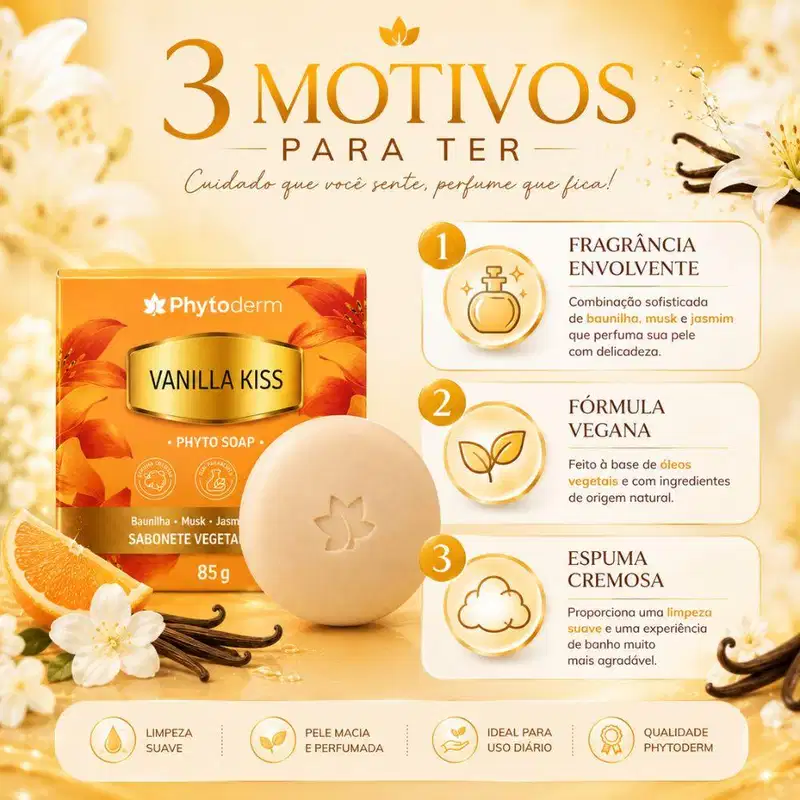 Sabonete Vegetal Phytoderm Vanilla Kiss Phyto Soap 85g