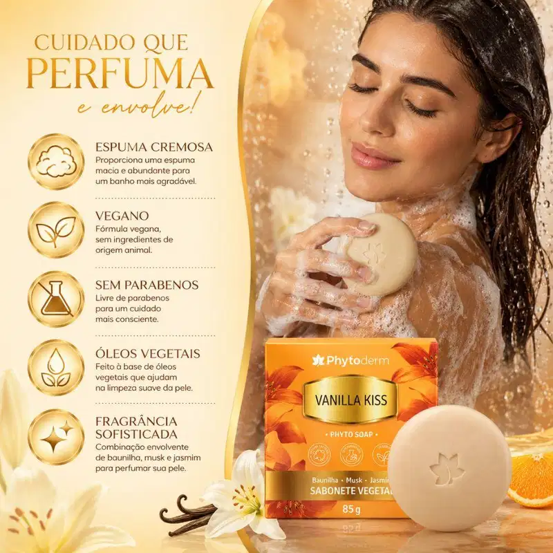 Sabonete Vegetal Phytoderm Vanilla Kiss Phyto Soap 85g