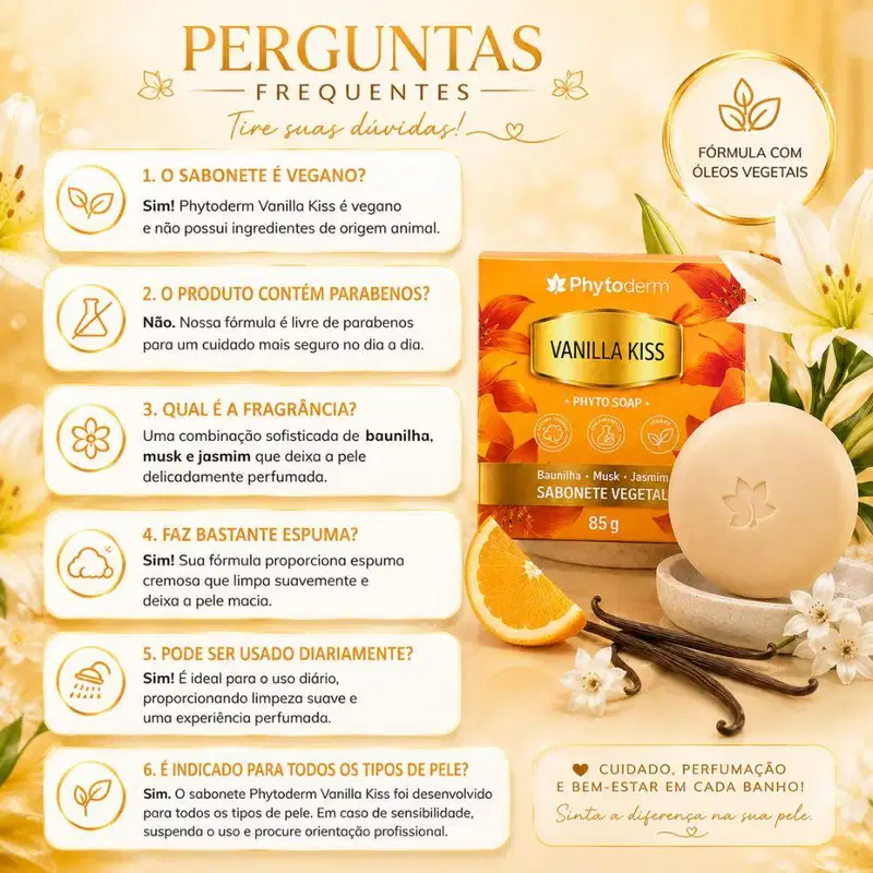 Sabonete Vegetal Phytoderm Vanilla Kiss Phyto Soap 85g