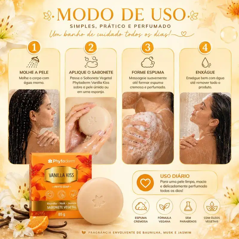 Sabonete Vegetal Phytoderm Vanilla Kiss Phyto Soap 85g