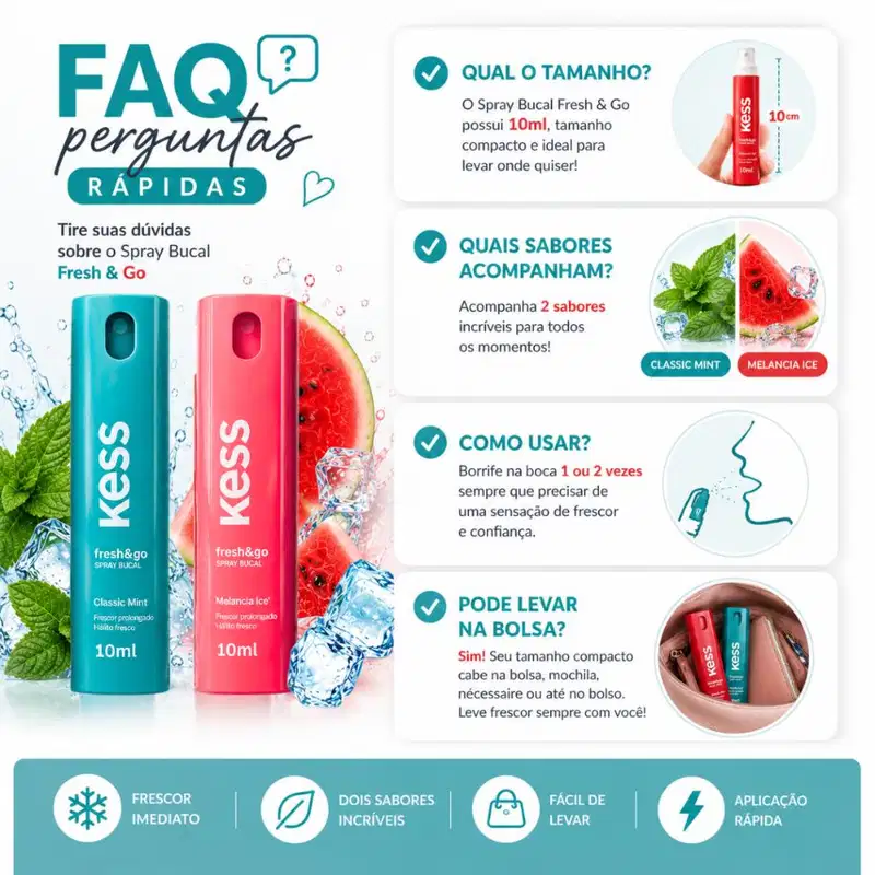Kit Kess Fresh & Go Spray Bucal: Melância Ice e Classic Mint