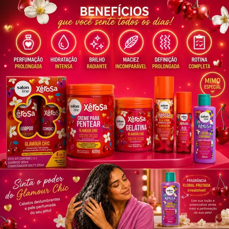 Kit Salon Line Xêrosa Glamour Chic Completo + Mimo Loção Corporal 200ml