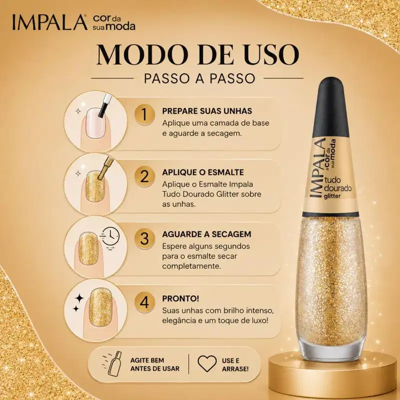 Esmalte Glitter Impala A Cor da Sua Moda Tudo Dourado 7,5ml