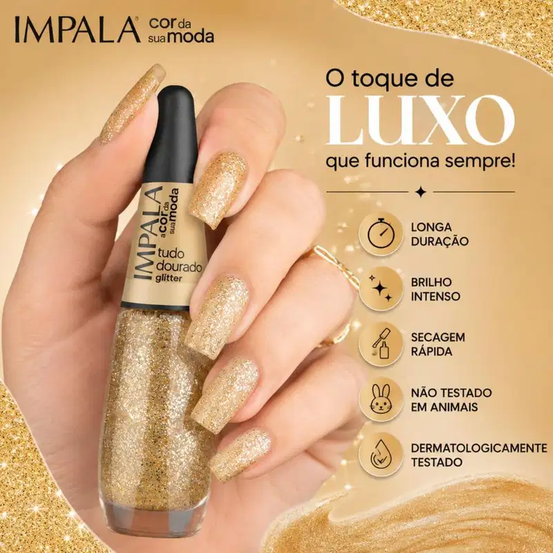 Esmalte Glitter Impala A Cor da Sua Moda Tudo Dourado 7,5ml