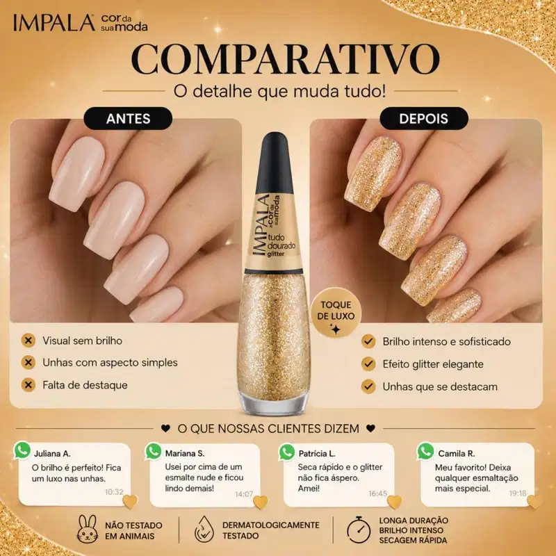 Esmalte Glitter Impala A Cor da Sua Moda Tudo Dourado 7,5ml