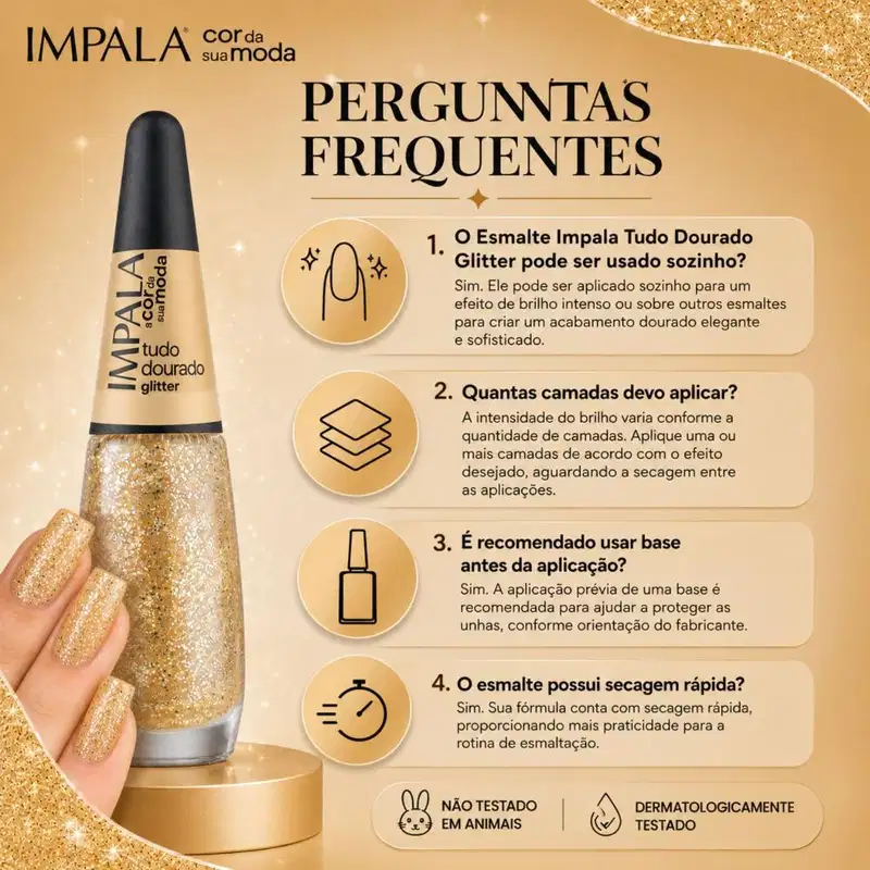 Esmalte Glitter Impala A Cor da Sua Moda Tudo Dourado 7,5ml