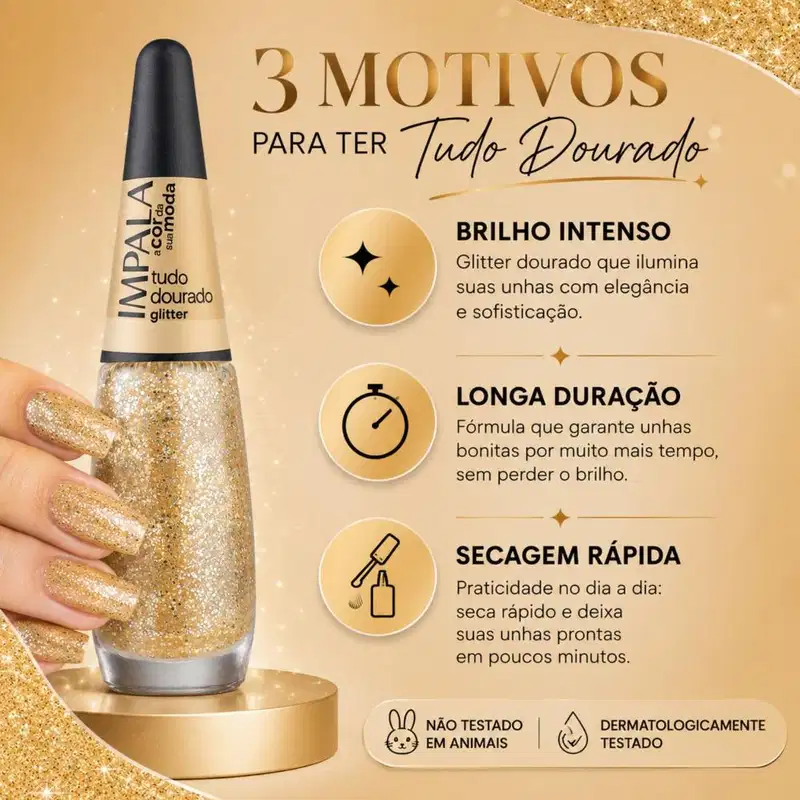 Esmalte Glitter Impala A Cor da Sua Moda Tudo Dourado 7,5ml
