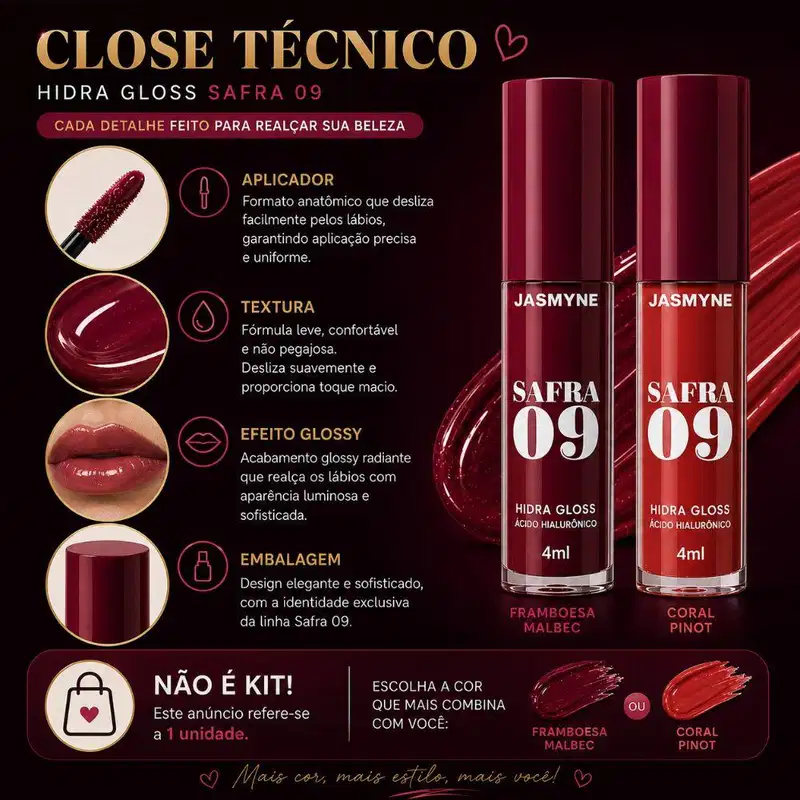 Hidra Gloss Labial Jasmyne Safra 09 Ref.: J0152 Frambroesa Malbec