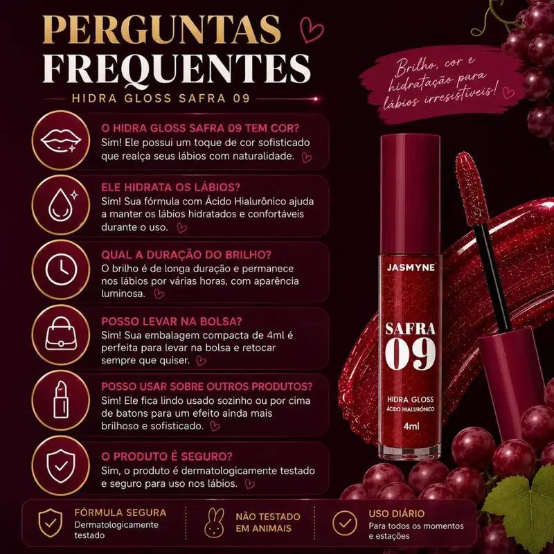 Hidra Gloss Labial Jasmyne Safra 09 Ref.: J0152 Frambroesa Malbec