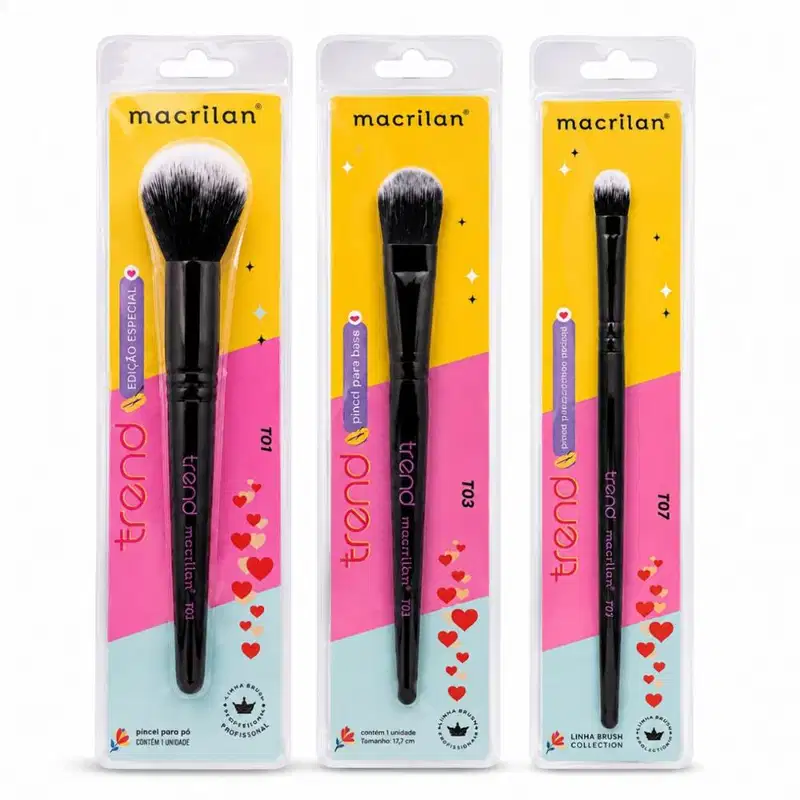 Kit Pincéis Macrilan Trend: Base, Corretivo e Pó