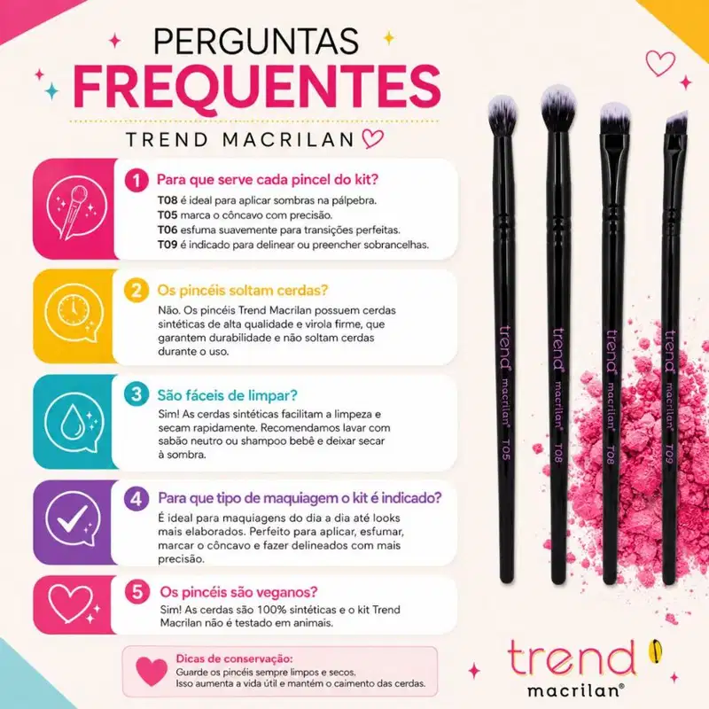 Kit Pincéis Macrilan Trend: Sombra, Esfumar, Delinear e Côncavo