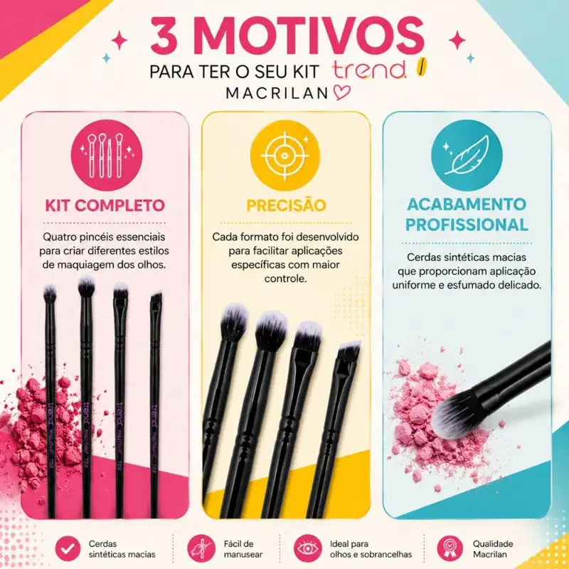 Kit Pincéis Macrilan Trend: Sombra, Esfumar, Delinear e Côncavo