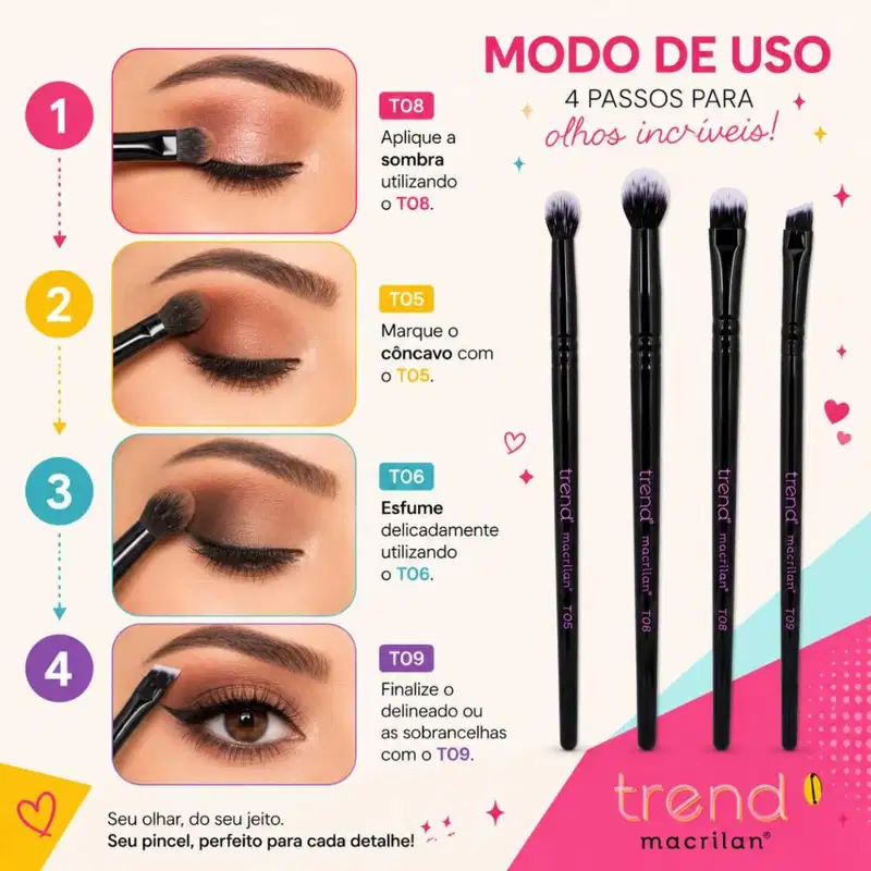 Kit Pincéis Macrilan Trend: Sombra, Esfumar, Delinear e Côncavo