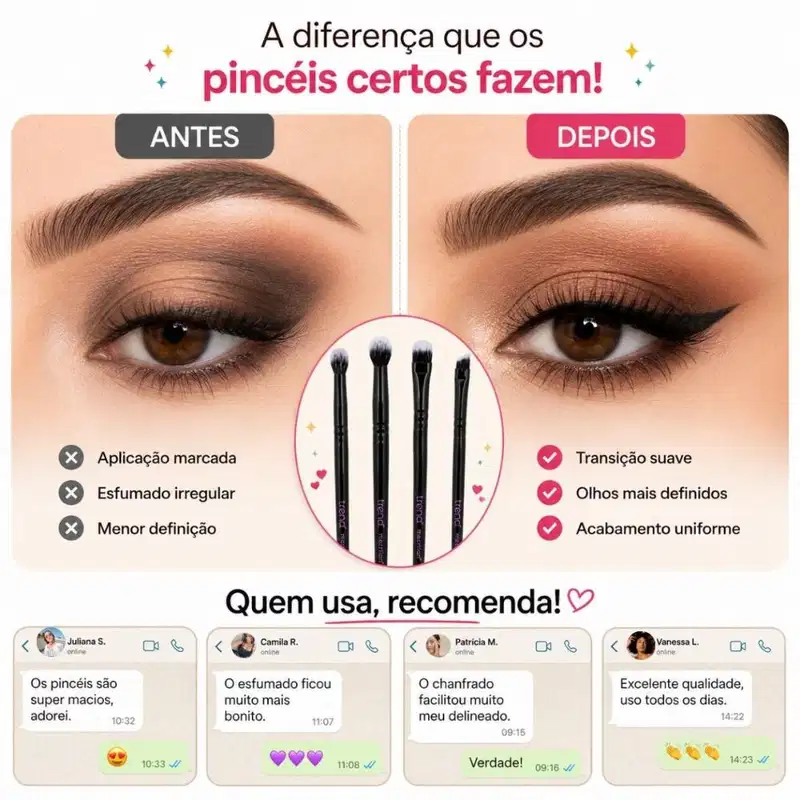 Kit Pincéis Macrilan Trend: Sombra, Esfumar, Delinear e Côncavo