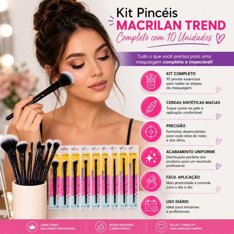 Kit Pincéis Macrilan Trend: Completo Com 10 Unidades