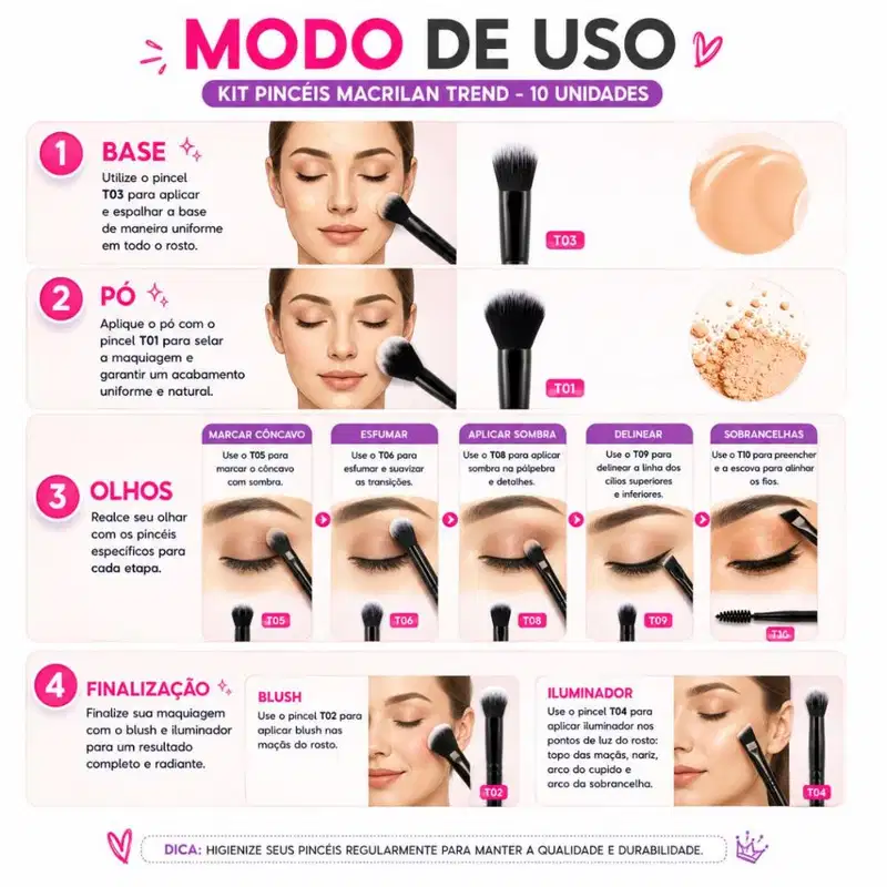 Kit Pincéis Macrilan Trend: Completo Com 10 Unidades