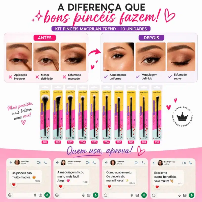 Kit Pincéis Macrilan Trend: Completo Com 10 Unidades