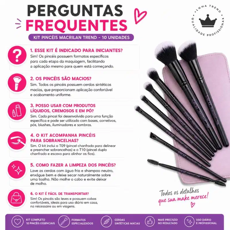 Kit Pincéis Macrilan Trend: Completo Com 10 Unidades