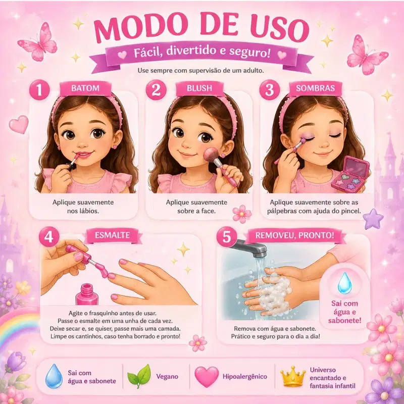 Kit Impala Disney Princesas: Kit De Maquiagem Infantil, Kit Brilho Labial e Esmalte Infantil 6ml