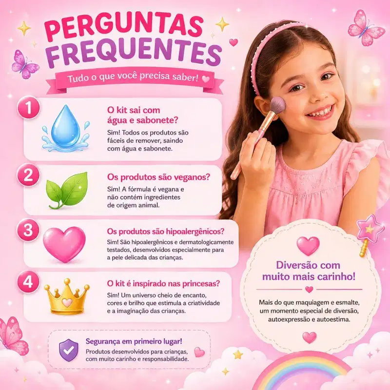 Kit Impala Disney Princesas: Kit De Maquiagem Infantil, Kit Brilho Labial e Esmalte Infantil 6ml
