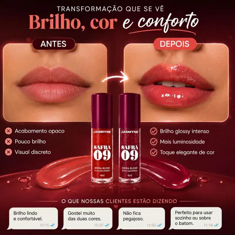 Kit Jasmyne Safra 09: Com 2 Hidra Gloss Frambroesa E Coral