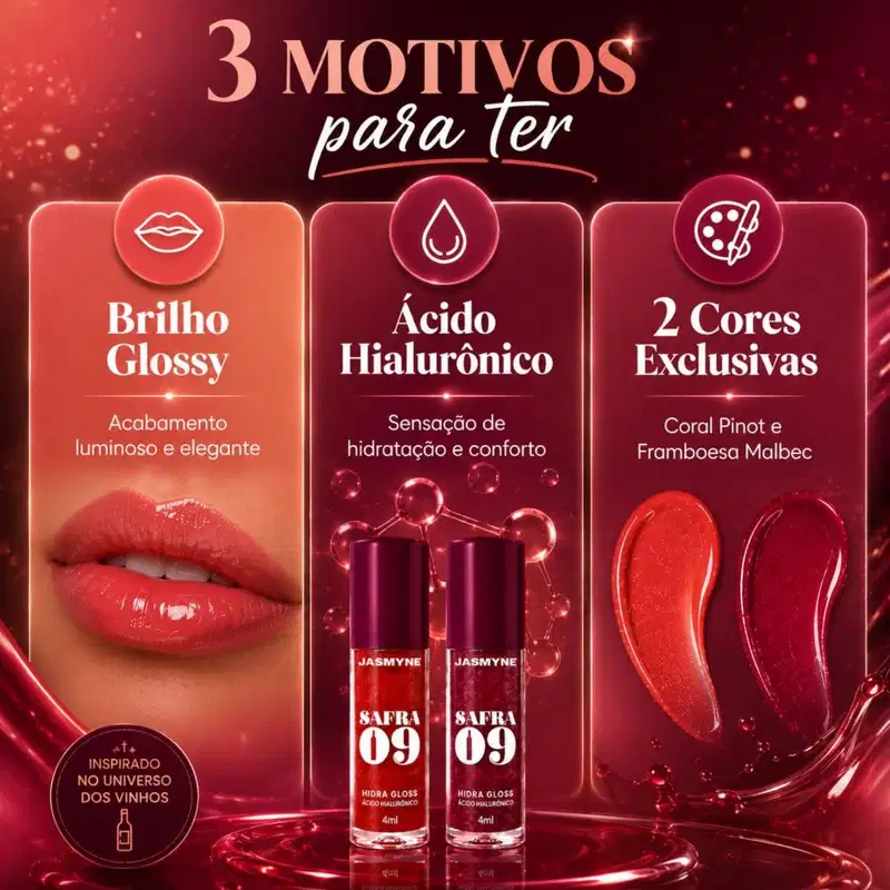 Kit Jasmyne Safra 09: Com 2 Hidra Gloss Frambroesa E Coral