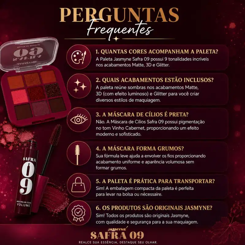 Kit Jasmyne Safra 09: Paleta De Sombras E Máscara Vinho Cabernet