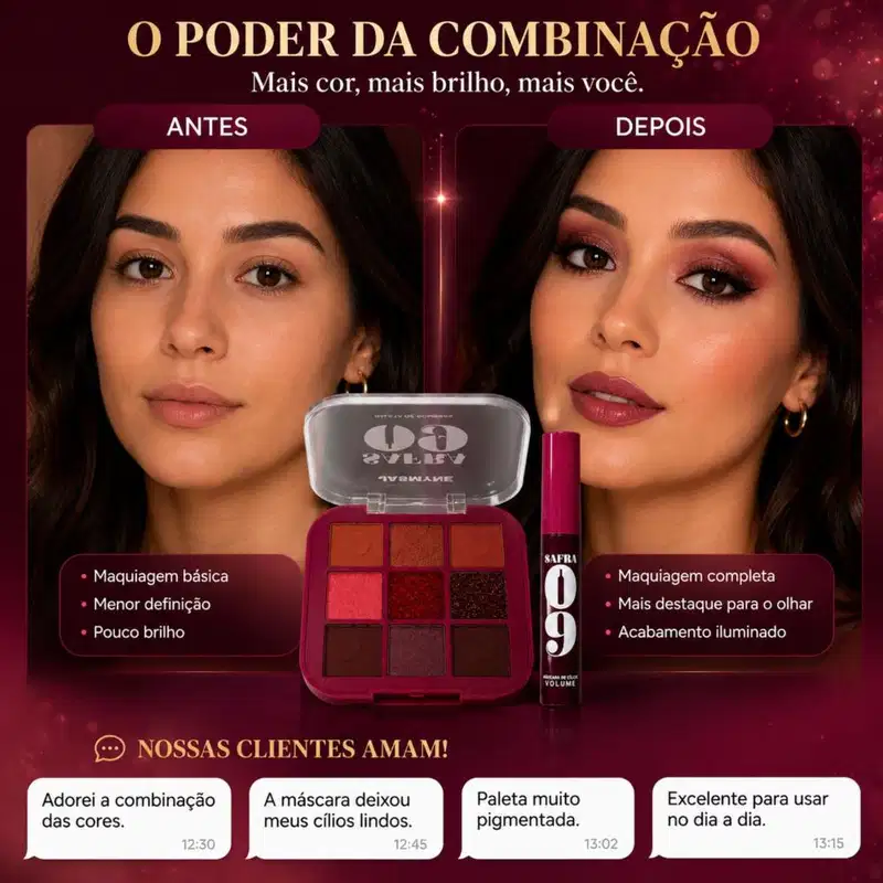 Kit Jasmyne Safra 09: Paleta De Sombras E Máscara Vinho Cabernet
