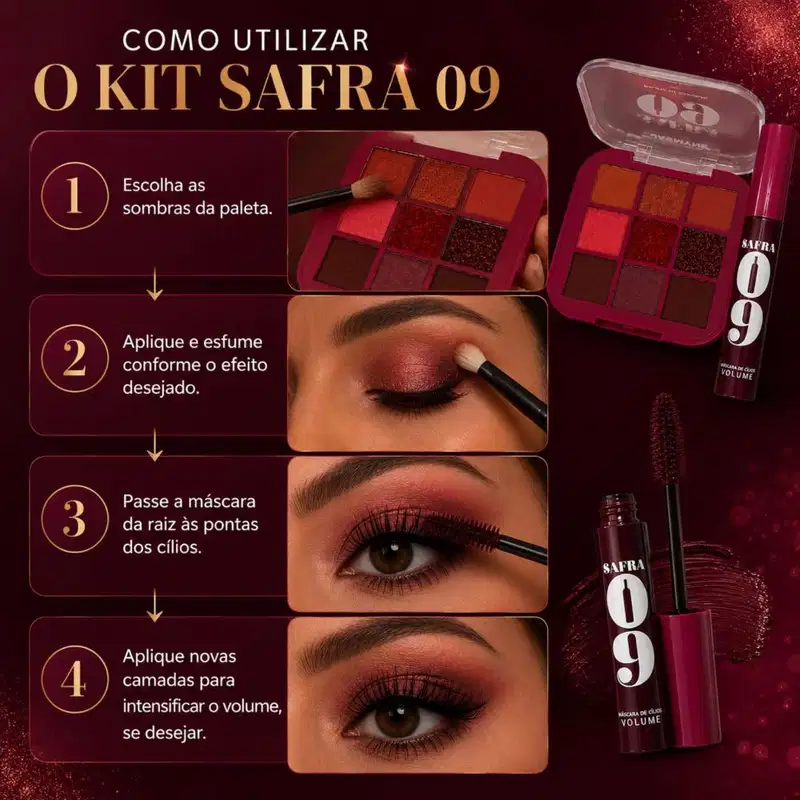 Kit Jasmyne Safra 09: Paleta De Sombras E Máscara Vinho Cabernet
