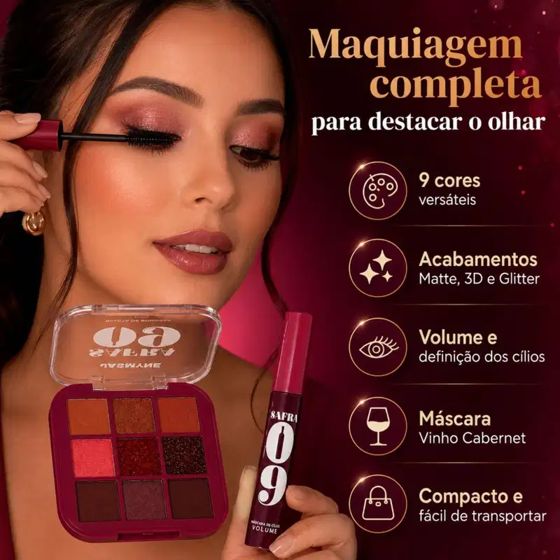 Kit Jasmyne Safra 09: Paleta De Sombras E Máscara Vinho Cabernet