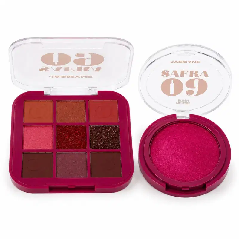 Kit Jasmyne Safra 09: Paleta De Sombras E Blush Pink Rosado