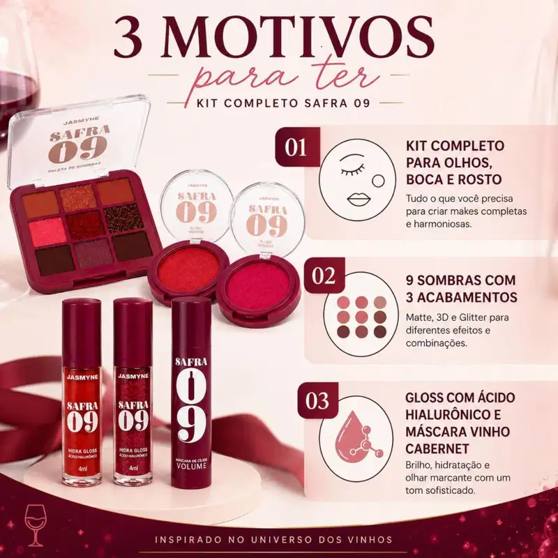 Kit Completo Jasmyne Safra 09: Com 6 Produtos Para Olhos, Boca E Rosto