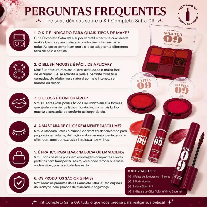 Kit Completo Jasmyne Safra 09: Com 6 Produtos Para Olhos, Boca E Rosto