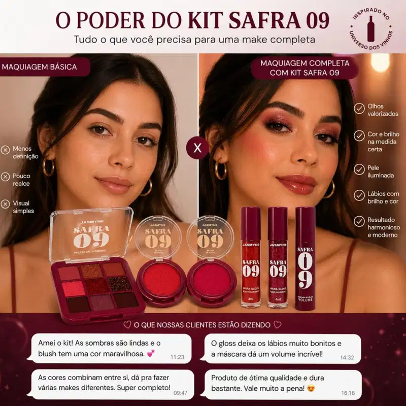 Kit Completo Jasmyne Safra 09: Com 6 Produtos Para Olhos, Boca E Rosto